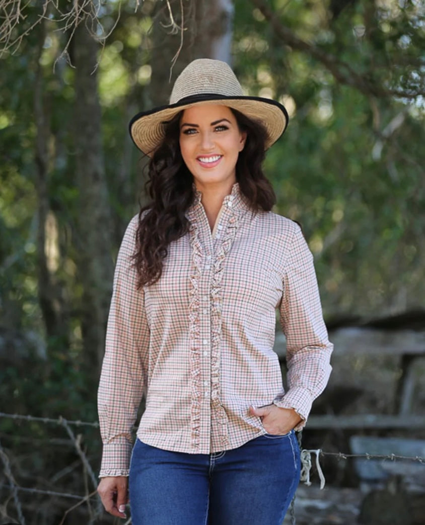 Beige Check Ruffle Shirt