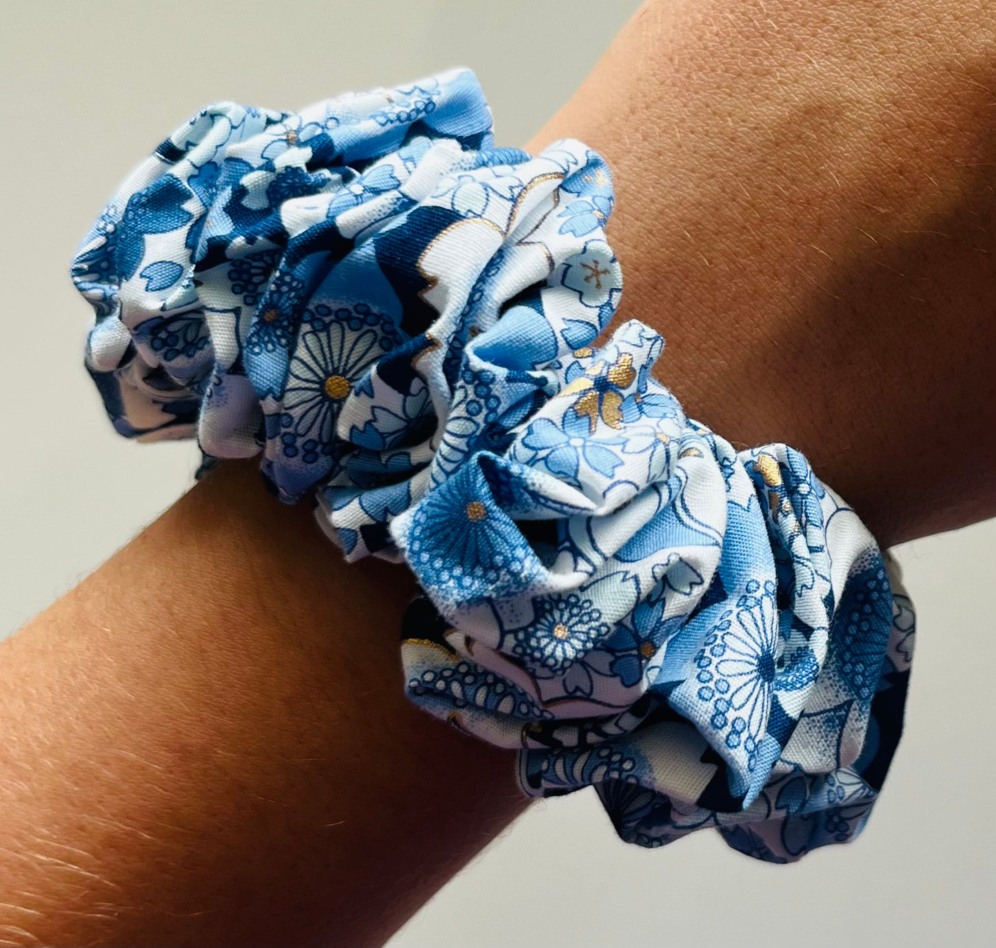 Blue Vintage Flowers Scrunchie
