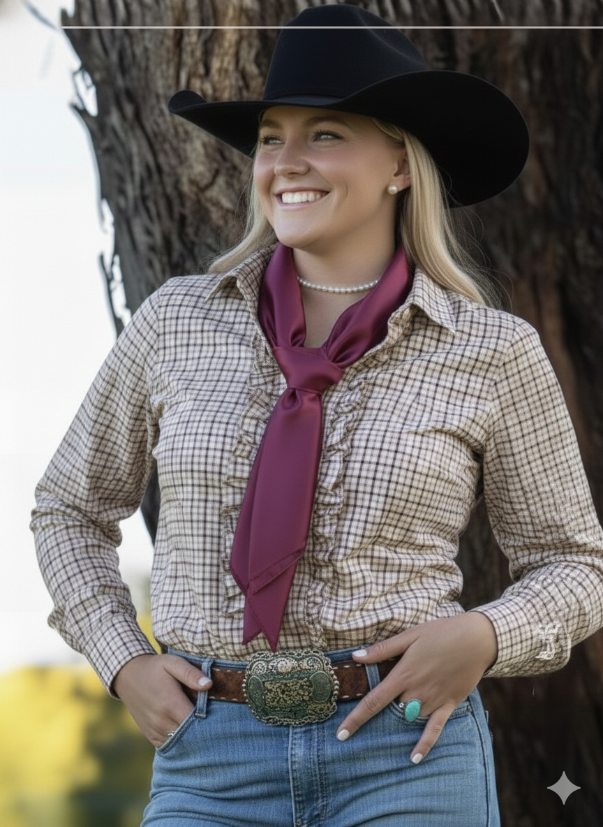 Beige Check Ruffle Shirt