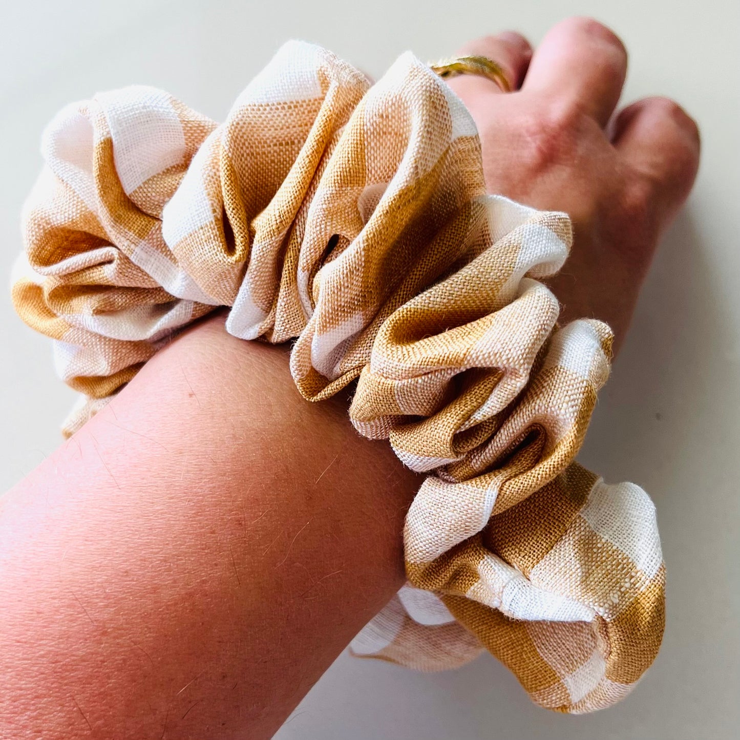 Mustard Check Scrunchie