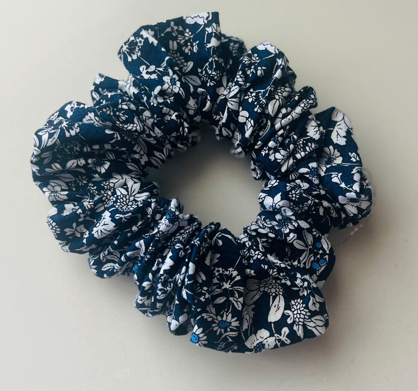 Ink Blue Vintage Flowers Scrunchie