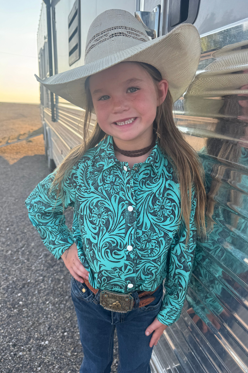 Tooled In Turquoise Pearl Snap Kids