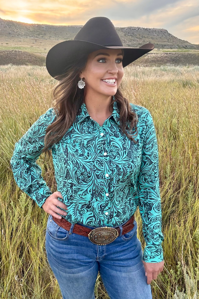 Tooled In Turquoise Button Up