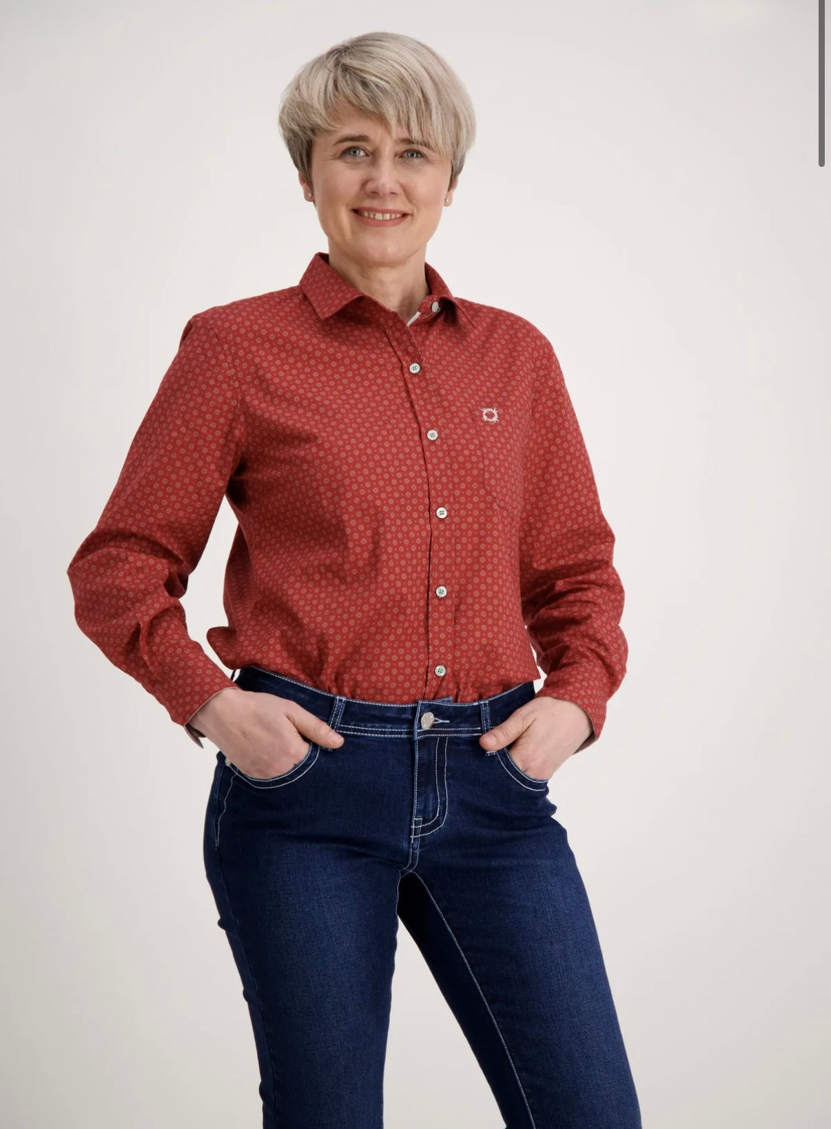 Women's Classic Cotton Long Sleeve Shirt with Front Pocket