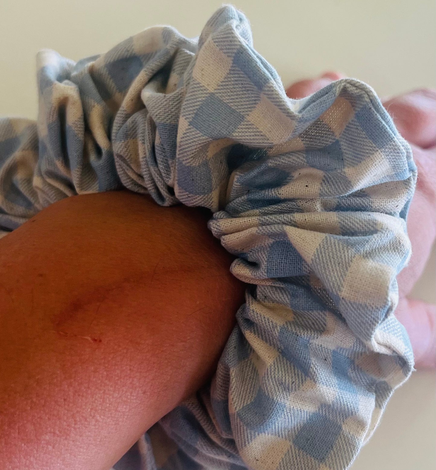 Light Blue Plaid Linen Scrunchie