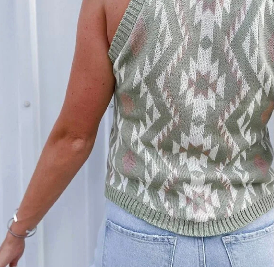 Laurel Green Tribal Pattern Knit Top