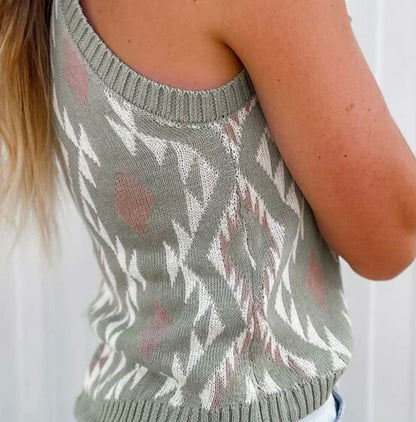 Laurel Green Tribal Pattern Knit Top