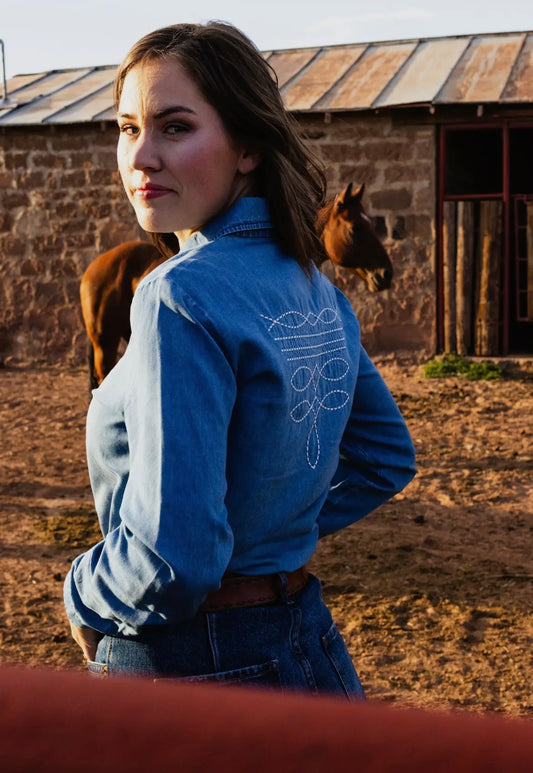 Denim Boot Stitch Peal Snap
