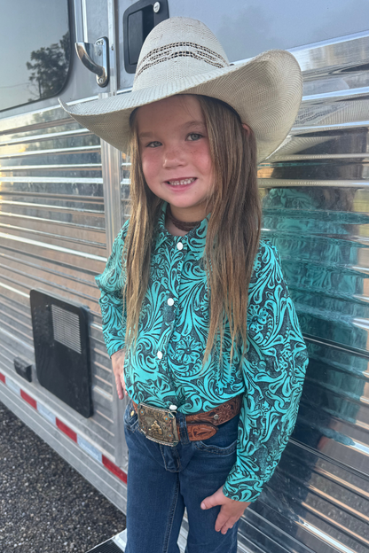 Tooled In Turquoise Pearl Snap Kids