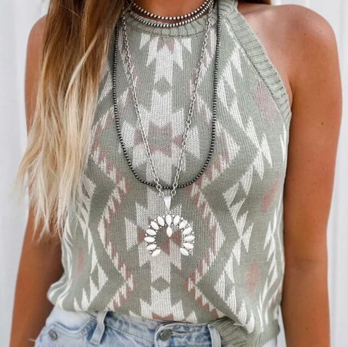 Laurel Green Tribal Pattern Knit Top