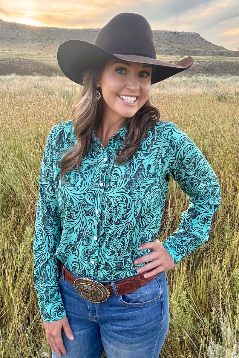 Tooled In Turquoise Button Up