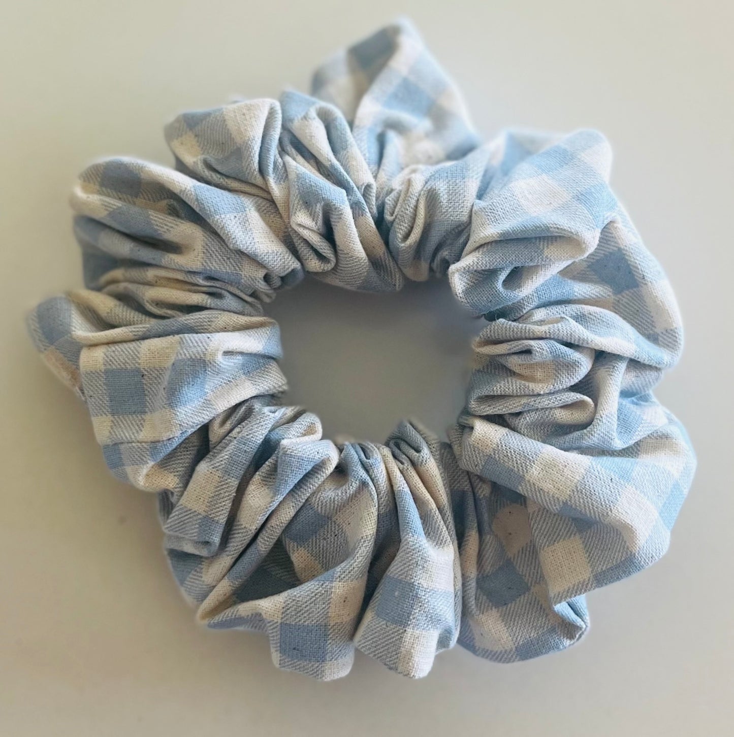 Light Blue Plaid Linen Scrunchie
