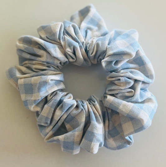 Light Blue Plaid Linen Scrunchie
