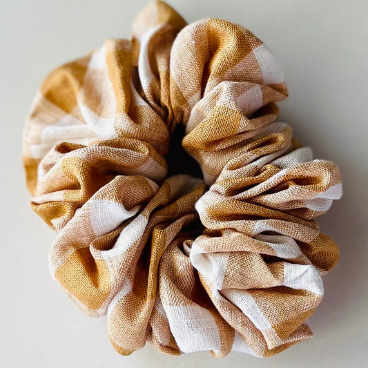 Mustard Check Scrunchie