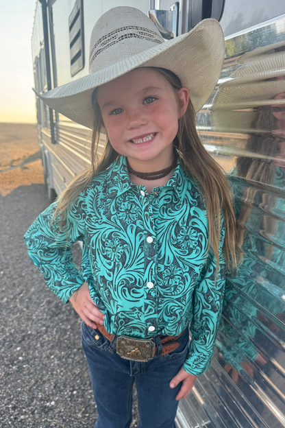 Tooled In Turquoise Pearl Snap Kids