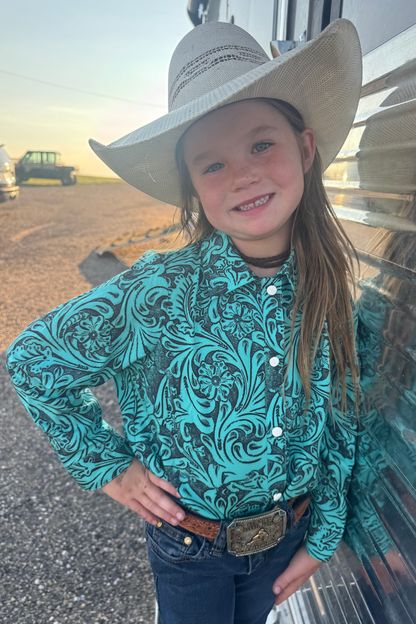 Tooled In Turquoise Pearl Snap Kids