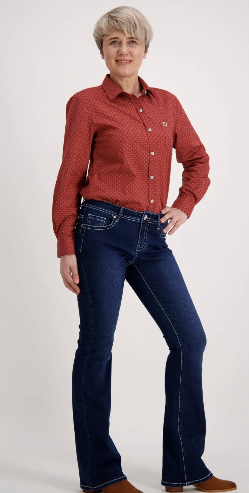 Women's Classic Cotton Long Sleeve Shirt with Front Pocket