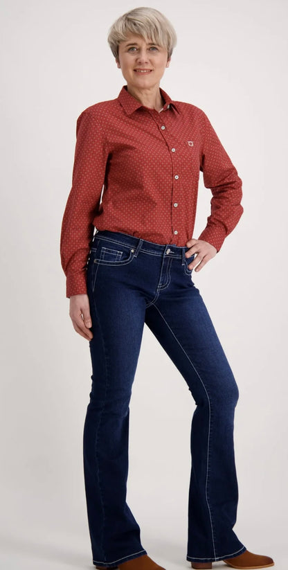 Women's Classic Cotton Long Sleeve Shirt with Front Pocket