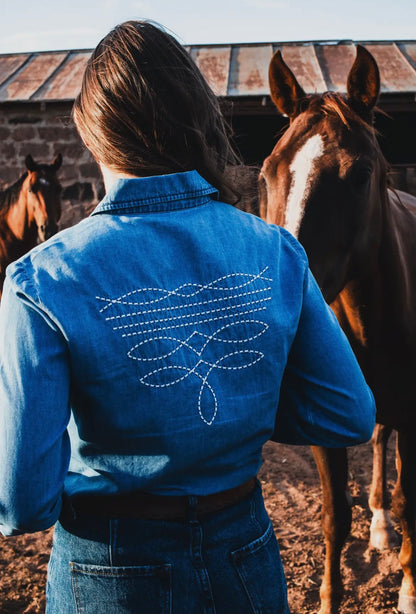 Denim Boot Stitch Peal Snap