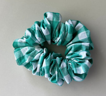 Turquoise Check Scrunchie