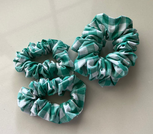 Turquoise Check Scrunchie