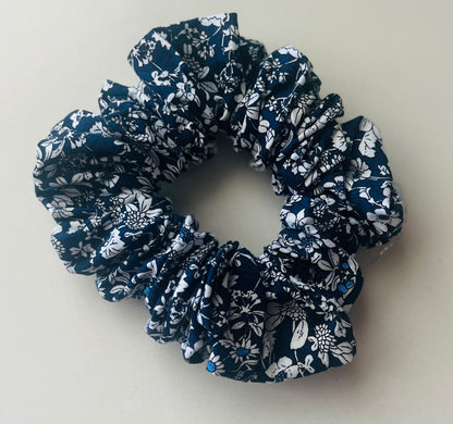 Ink Blue Vintage Flowers Scrunchie