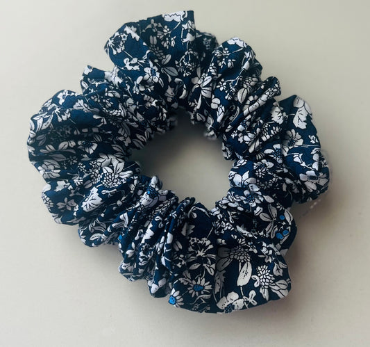 Ink Blue Vintage Flowers Scrunchie