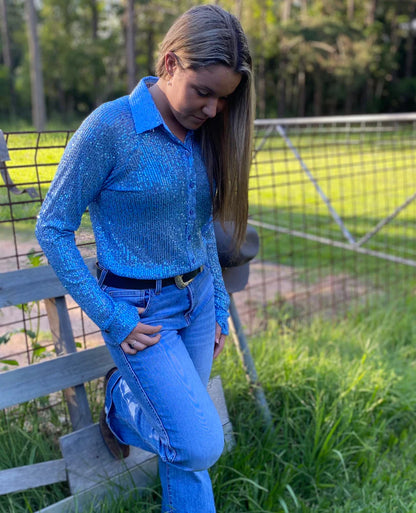 Azure Sparkle Stretch Western Shirt