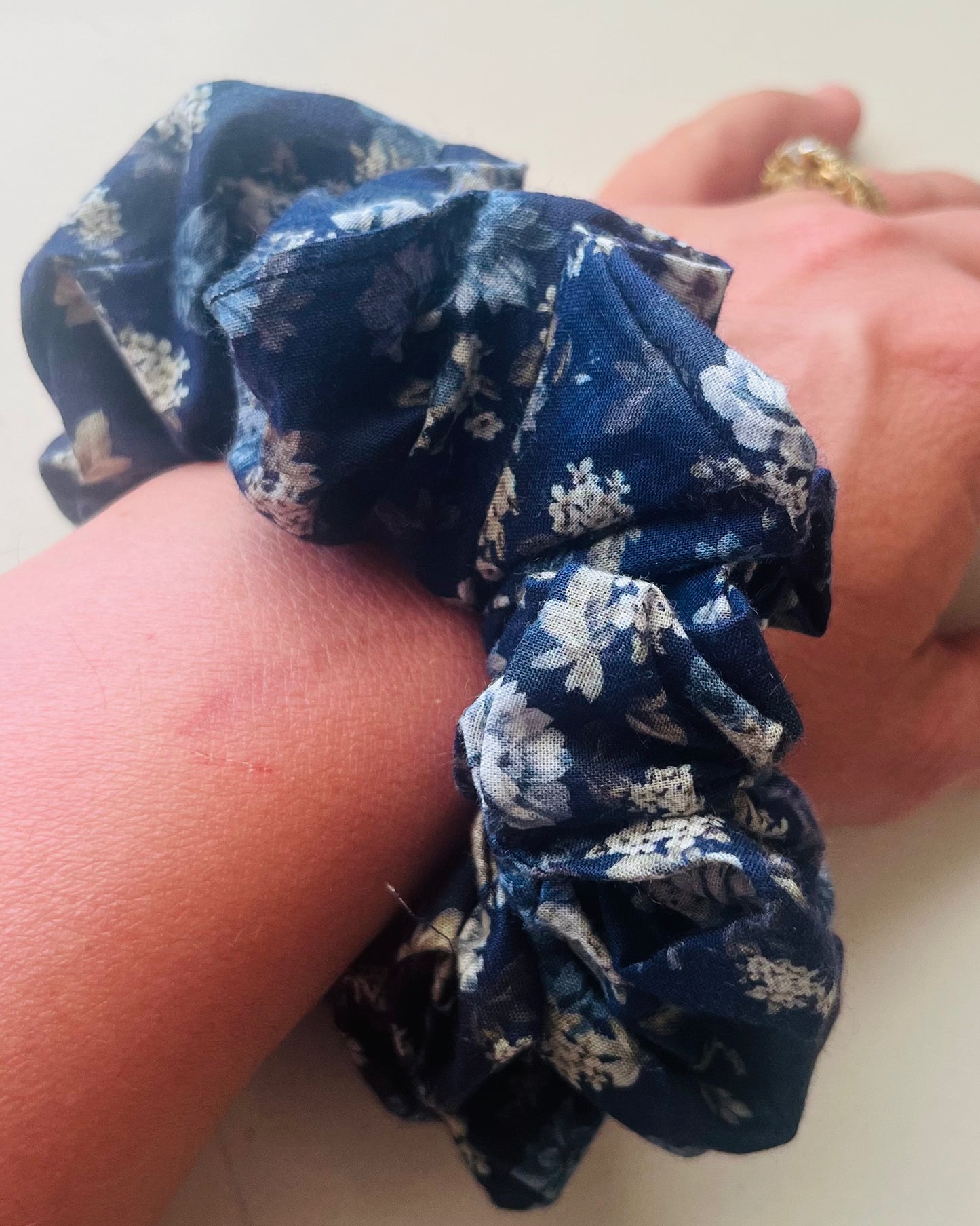 Navy Vintage Flowers Scrunchie