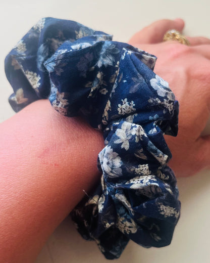 Navy Vintage Flowers Scrunchie