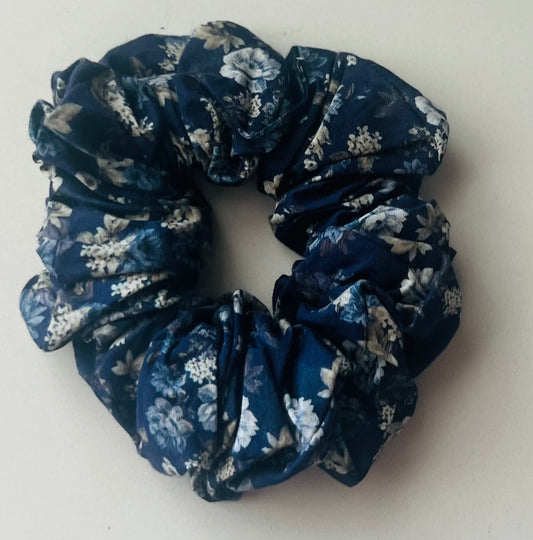Navy Vintage Flowers Scrunchie