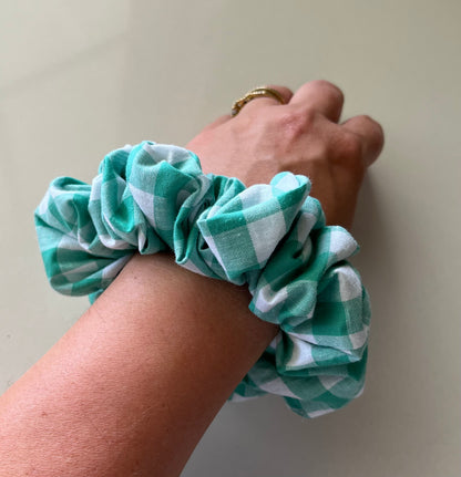 Turquoise Check Scrunchie
