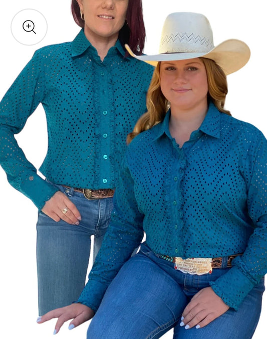 Florence Turquoise Broderie Western Shirt