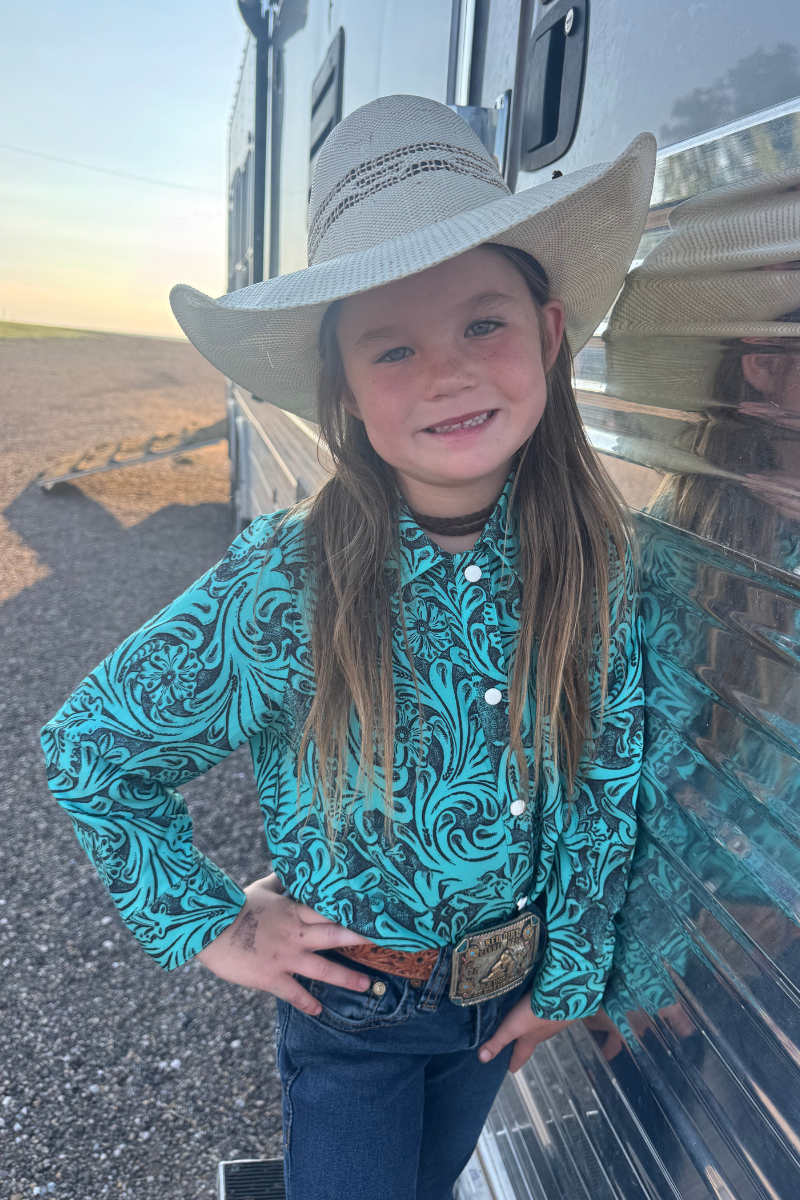 Tooled In Turquoise Pearl Snap Kids