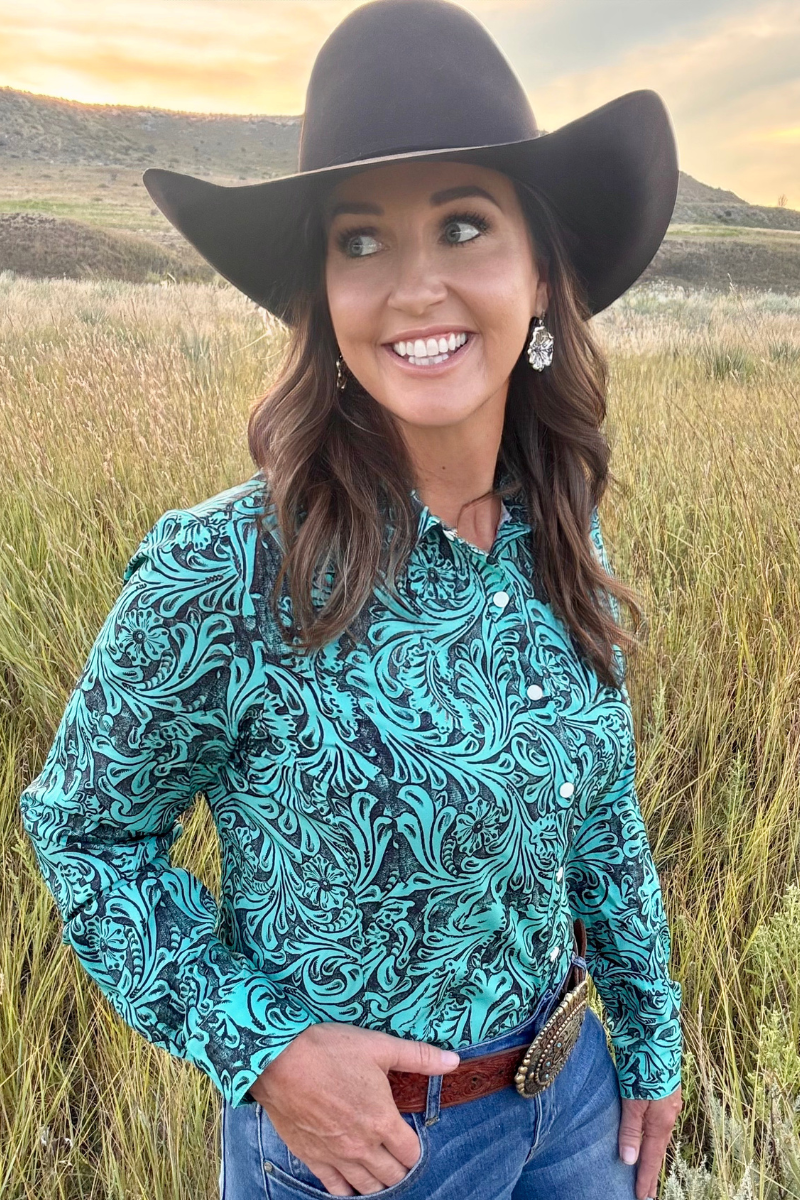 Tooled In Turquoise Button Up